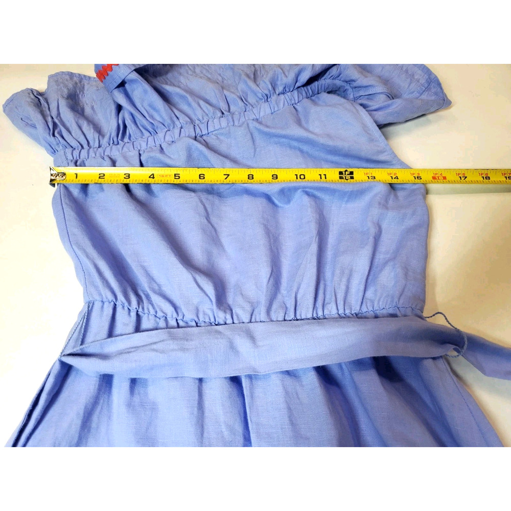 J. CREW Womens XXS One Shoulder Dress Blue Tiered Midi Linen Cotton Ric‎ Rac - Picture 7 of 9